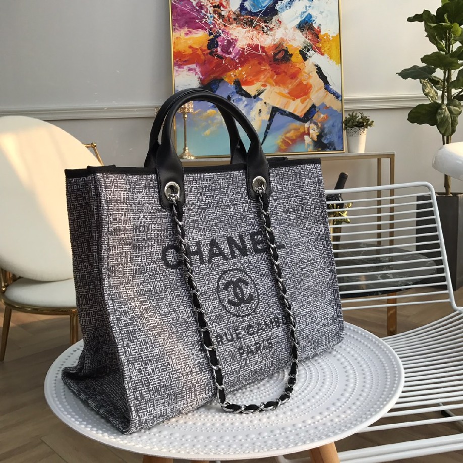 best quality original Chanel canvas tote shopping bags 30492 Black - Click Image to Close