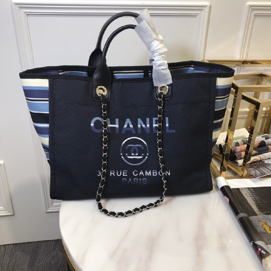 best quality original Chanel canvas tote shopping bags 30492 ALL BLACK - Click Image to Close