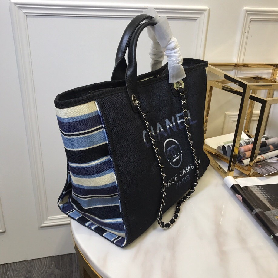 best quality original Chanel canvas tote shopping bags 30492 ALL BLACK - Click Image to Close