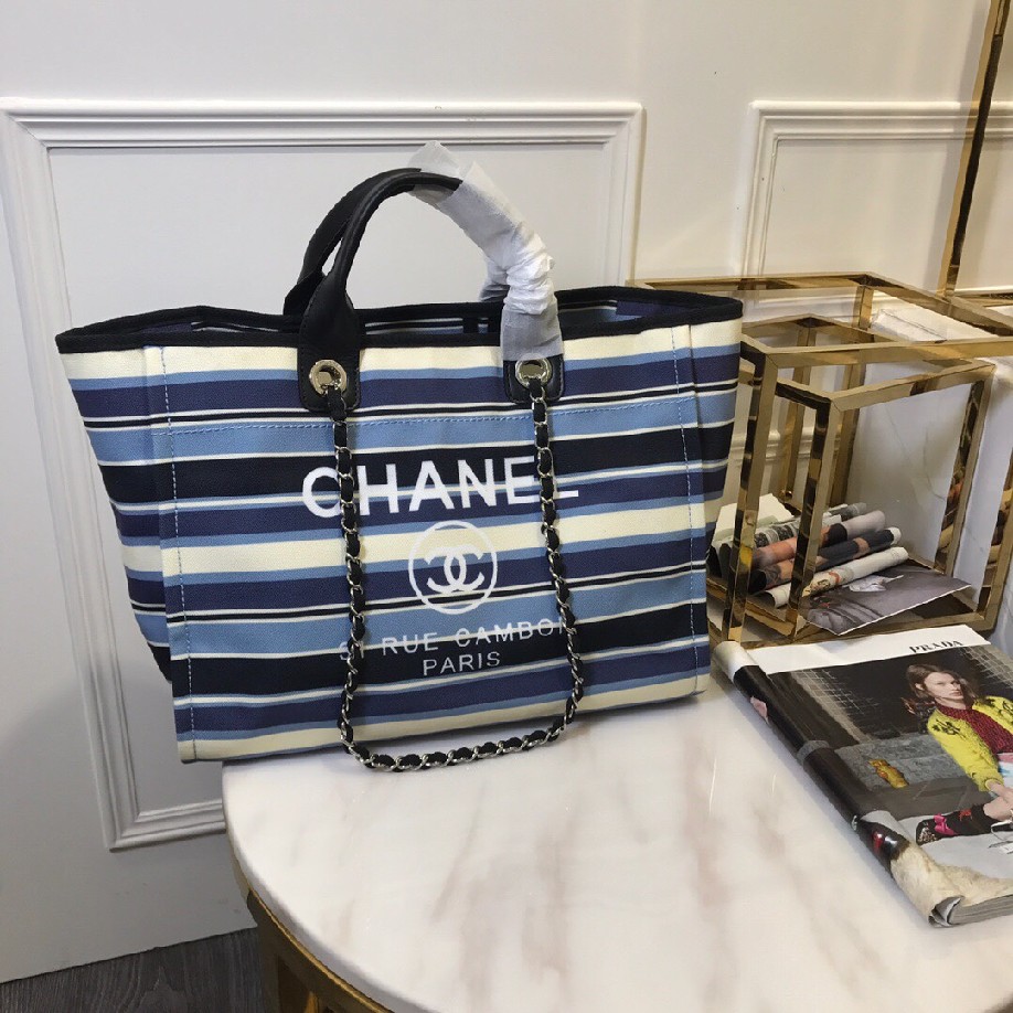 best quality original Chanel canvas tote shopping bags 30492 BLACK & blue - Click Image to Close
