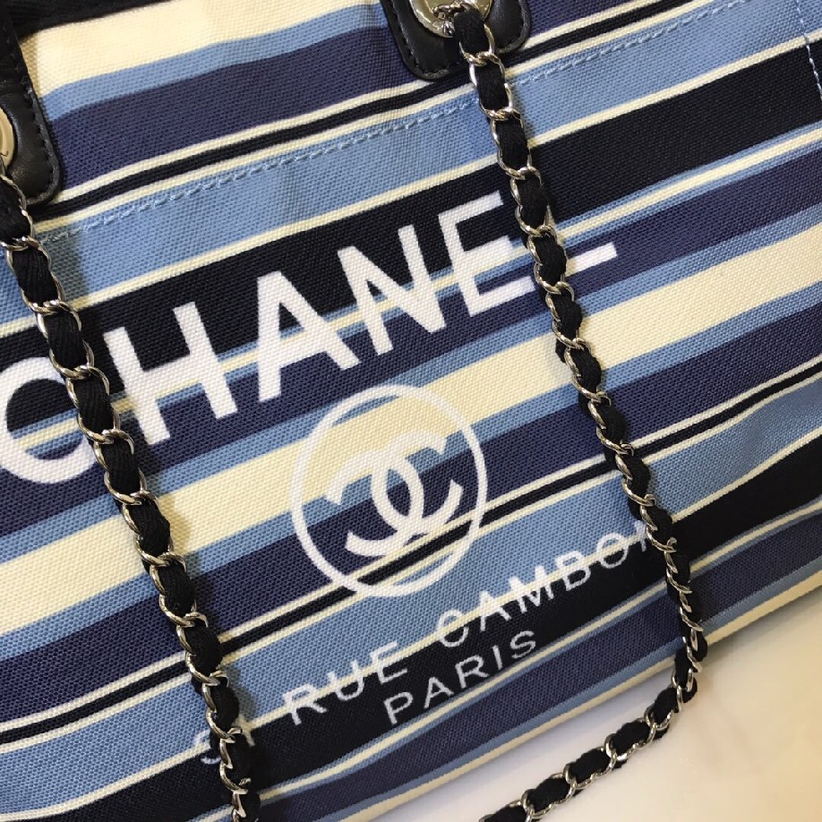 best quality original Chanel canvas tote shopping bags 30492 BLACK & blue - Click Image to Close