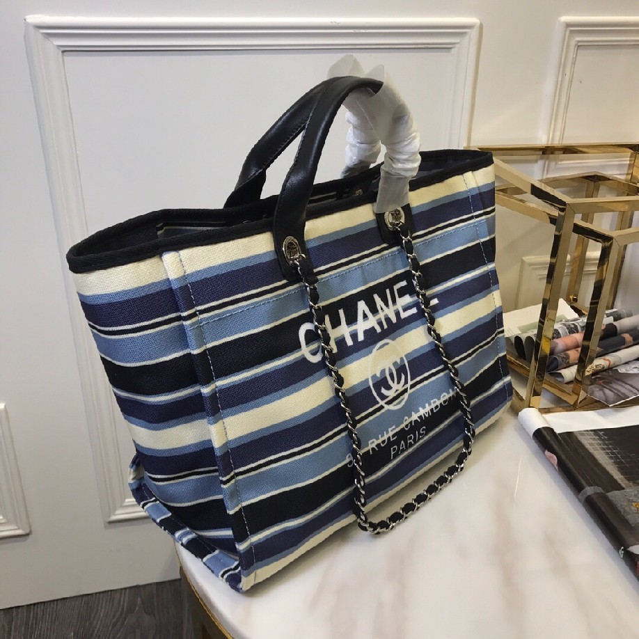 best quality original Chanel canvas tote shopping bags 30492 BLACK & blue