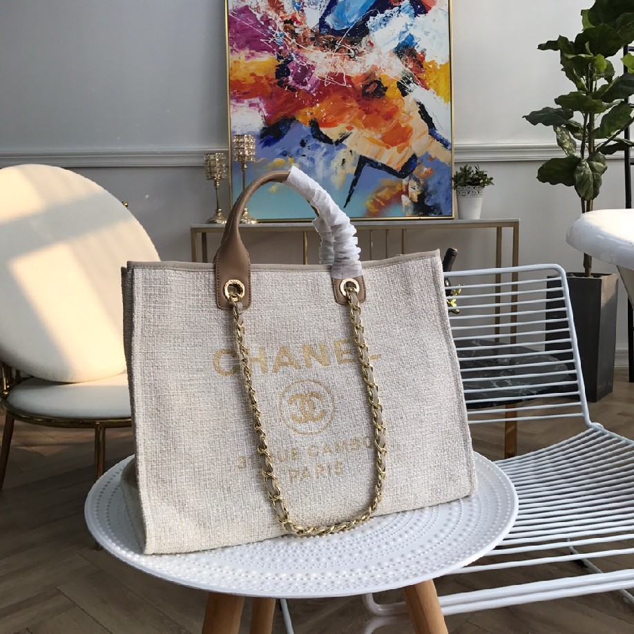 best quality original Chanel canvas tote shopping bags 30492 apricot - Click Image to Close