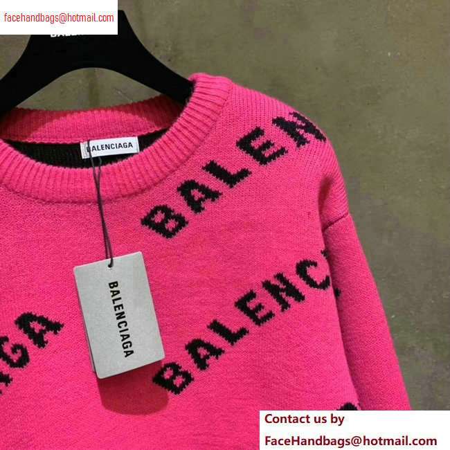 Balenciaga Jacquard All Over Logo Crewneck Sweater Fuchsia 2020