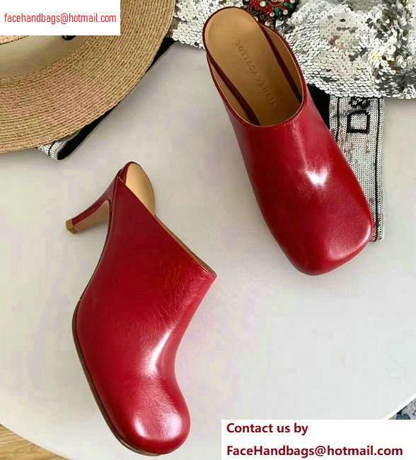 Bottega Veneta Heel 8.5cm Square Toe Bloc Mules Red 2020
