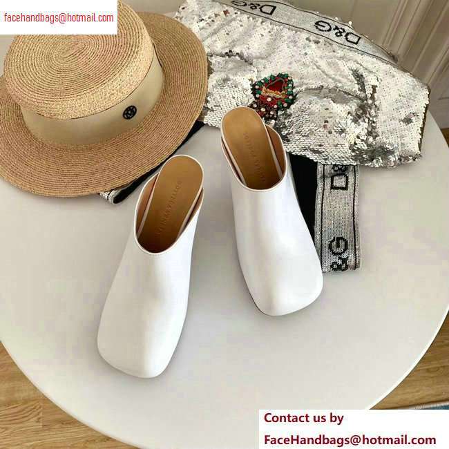 Bottega Veneta Heel 8.5cm Square Toe Bloc Mules White 2020