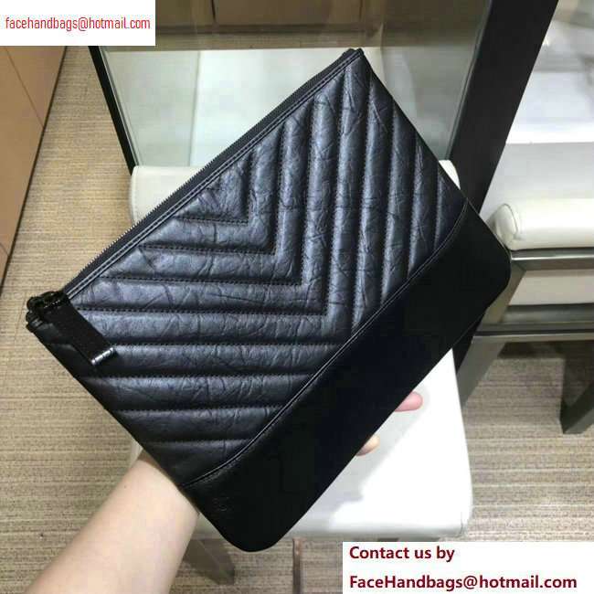 Chanel Aged Calfskin Gabrielle Pouch Clutch Small Bag A84287 So Black 2020 - Click Image to Close