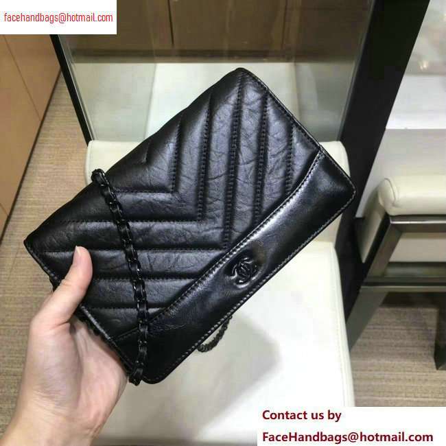 Chanel Aged Calfskin Gabrielle Wallet on Chain WOC Bag A84389 So Black 2020 - Click Image to Close