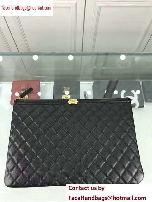 Chanel Boy Pouch Clutch Large Bag A84407 Caviar Leather Black/Gold