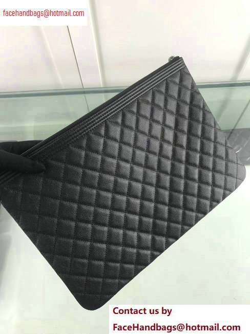 Chanel Boy Pouch Clutch Large Bag A84407 Caviar Leather Black/Silver