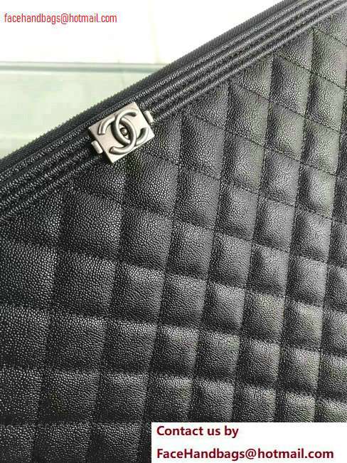 Chanel Boy Pouch Clutch Large Bag A84407 Caviar Leather Black/Silver - Click Image to Close