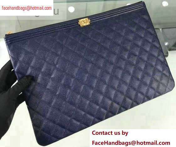 Chanel Boy Pouch Clutch Large Bag A84407 Caviar Leather Royal Blue/Gold - Click Image to Close
