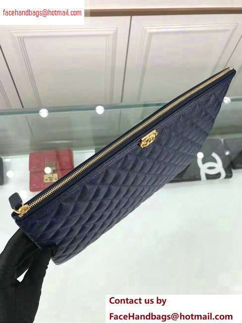 Chanel Boy Pouch Clutch Large Bag A84407 Caviar Leather Royal Blue/Gold - Click Image to Close