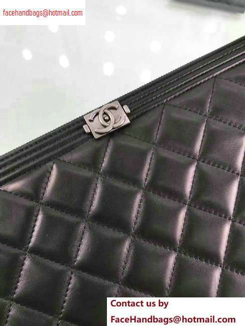 Chanel Boy Pouch Clutch Large Bag A84407 Lambskin Black/Silver - Click Image to Close