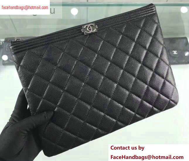Chanel Boy Pouch Clutch Small Bag A84406 Caviar Leather Black/Silver - Click Image to Close