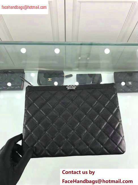 Chanel Boy Pouch Clutch Small Bag A84406 Caviar Leather Black/Silver