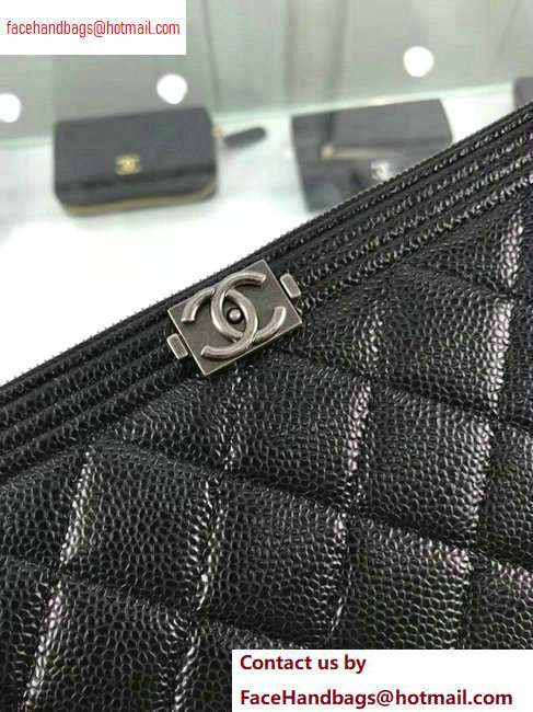 Chanel Boy Pouch Clutch Small Bag A84406 Caviar Leather Black/Silver