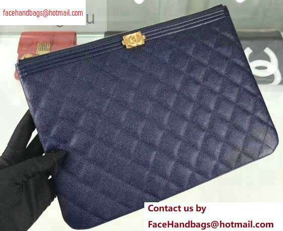 Chanel Boy Pouch Clutch Small Bag A84406 Caviar Leather Blue/Gold - Click Image to Close