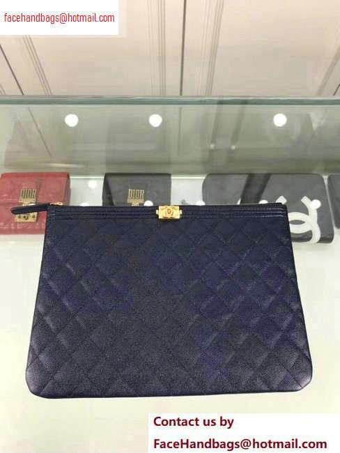 Chanel Boy Pouch Clutch Small Bag A84406 Caviar Leather Blue/Gold