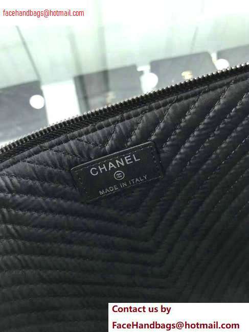 Chanel Boy Pouch Clutch Small Bag A84406 Chevron Lambskin Black/Silver