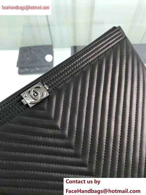 Chanel Boy Pouch Clutch Small Bag A84406 Chevron Lambskin Black/Silver - Click Image to Close