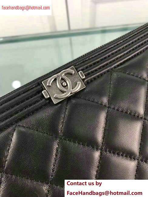 Chanel Boy Pouch Clutch Small Bag A84406 Lambskin Black/Silver