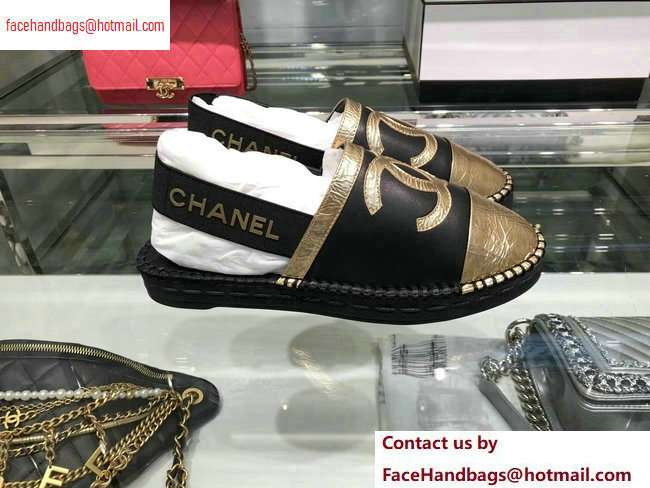 Chanel CC Logo Espadrilles Sandals Black/Gold 2020