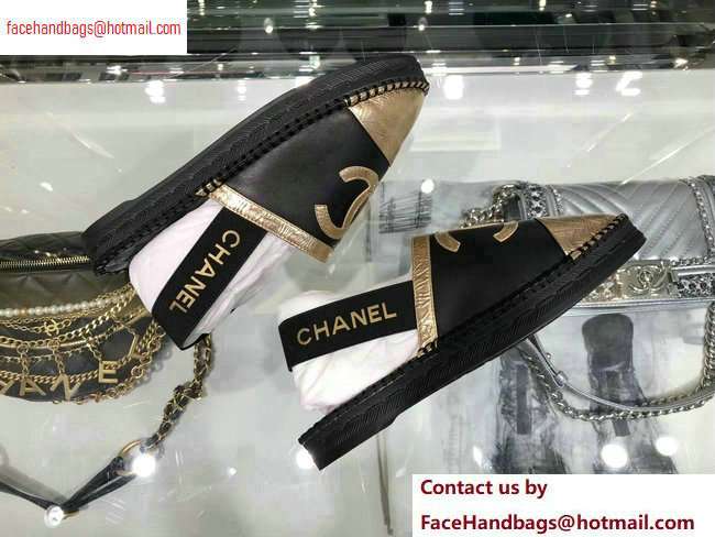Chanel CC Logo Espadrilles Sandals Black/Gold 2020 - Click Image to Close
