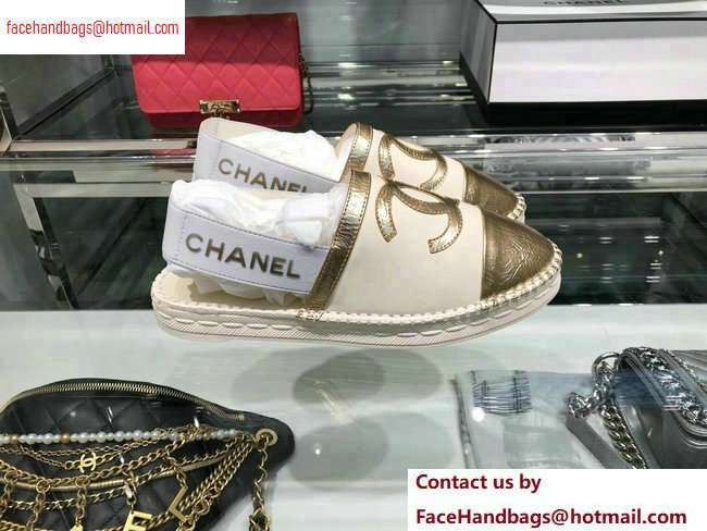 Chanel CC Logo Espadrilles Sandals Creamy/Gold 2020 - Click Image to Close