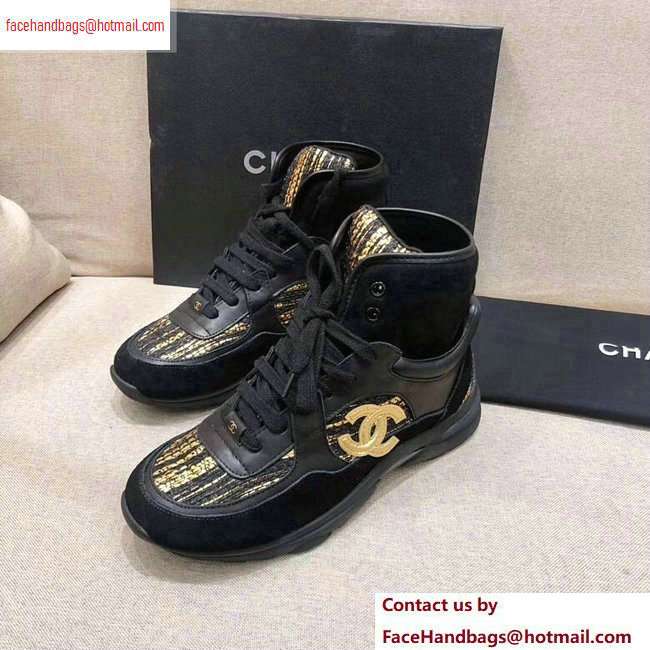 Chanel CC Logo High-top Sneakers G35060 Black/Gold 2020 - Click Image to Close