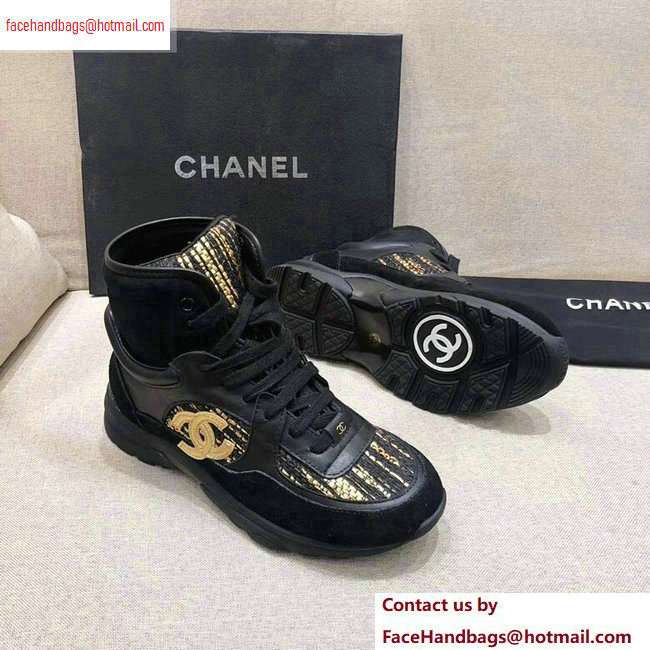 Chanel CC Logo High-top Sneakers G35060 Black/Gold 2020 - Click Image to Close