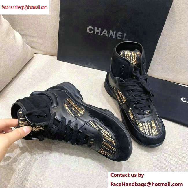 Chanel CC Logo High-top Sneakers G35060 Black/Gold 2020