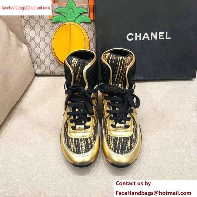 Chanel CC Logo High-top Sneakers G35060 Gold/Black 2020