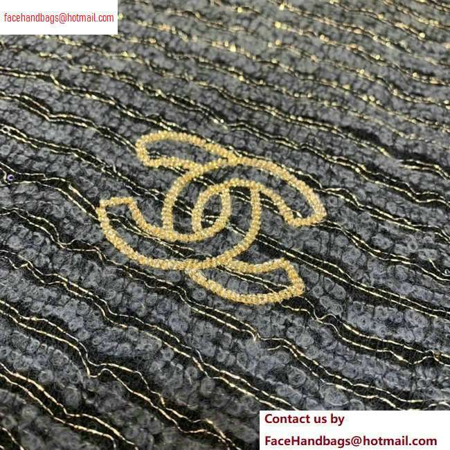 Chanel CC Logo Sequins Fringe Scarf 90x90cm Black/Gold 2020 - Click Image to Close