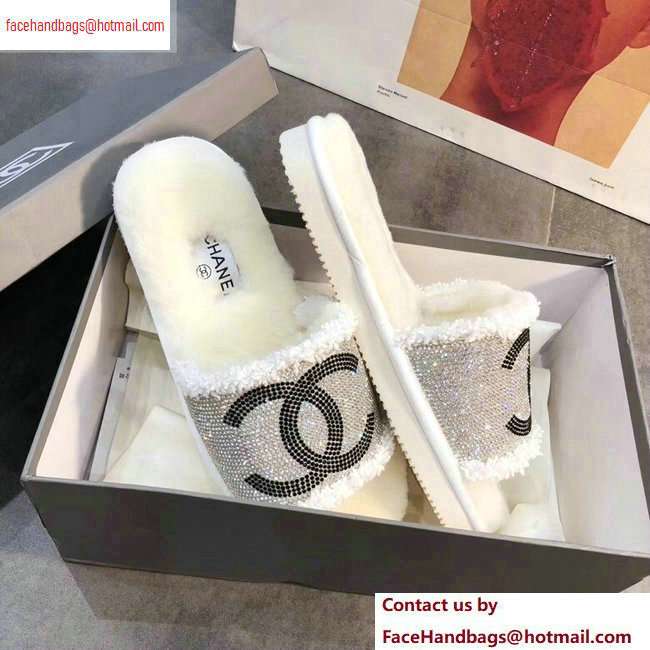 Chanel CC Logo Shearling Mules Slipper Sandals Creamy 2020 - Click Image to Close