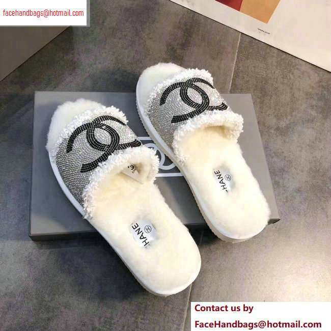 Chanel CC Logo Shearling Mules Slipper Sandals Creamy 2020
