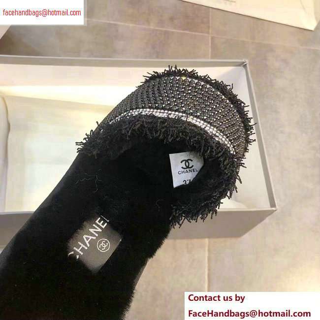 Chanel CC Logo Shearling Mules Slipper Sandals Pearl Black 2020