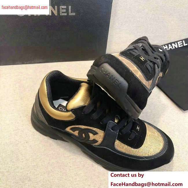 Chanel CC Logo Sneakers G34360 Black/Gold 2020 - Click Image to Close