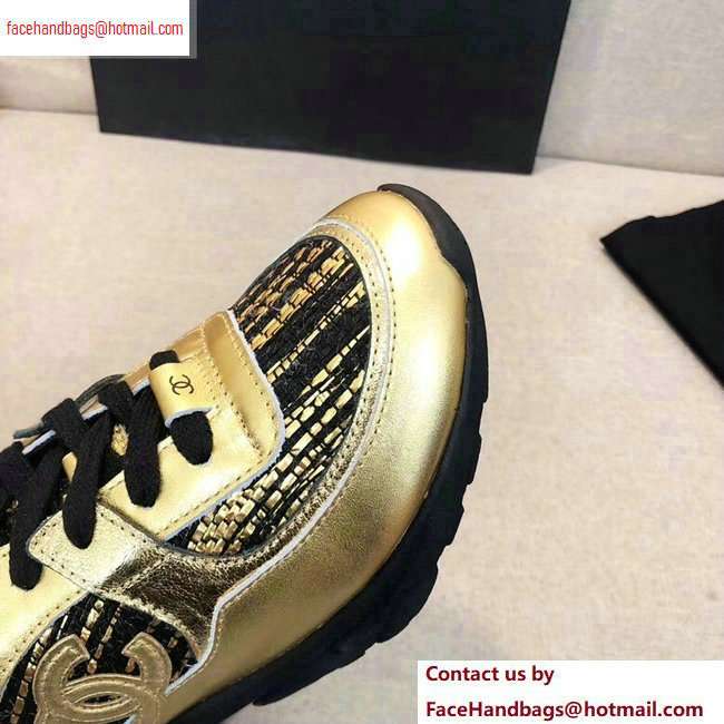 Chanel CC Logo Sneakers G34360 Gold/Black 2020