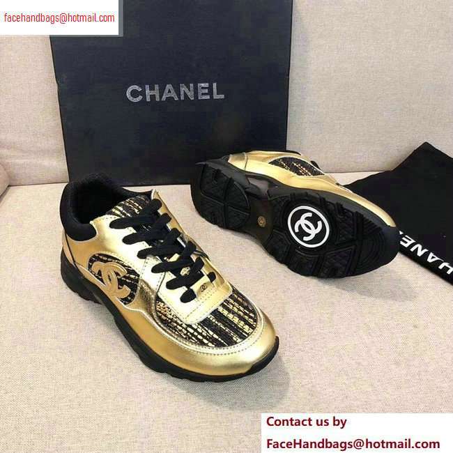 Chanel CC Logo Sneakers G34360 Gold/Black 2020