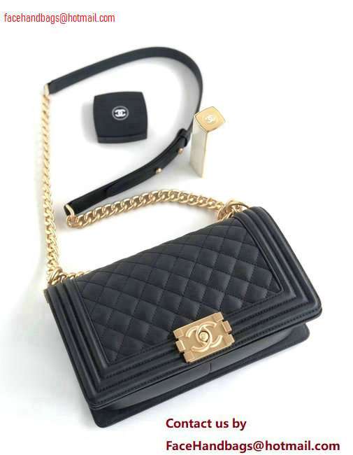 Chanel Calfskin and Gold-Tone Metal Medium Boy Flap Bag Black 2020