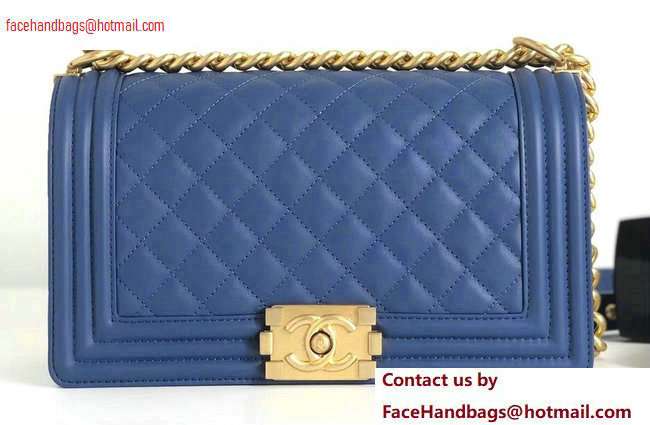 Chanel Calfskin and Gold-Tone Metal Medium Boy Flap Bag Dark Blue 2020 - Click Image to Close