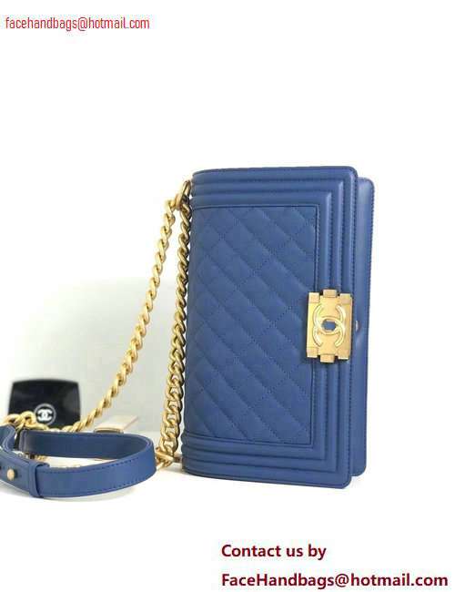 Chanel Calfskin and Gold-Tone Metal Medium Boy Flap Bag Dark Blue 2020
