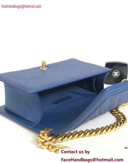 Chanel Calfskin and Gold-Tone Metal Medium Boy Flap Bag Dark Blue 2020
