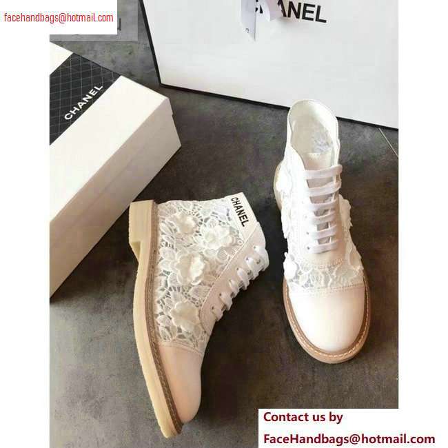 Chanel Camellia Embroidery Lace-Ups G34862 White 2020 - Click Image to Close