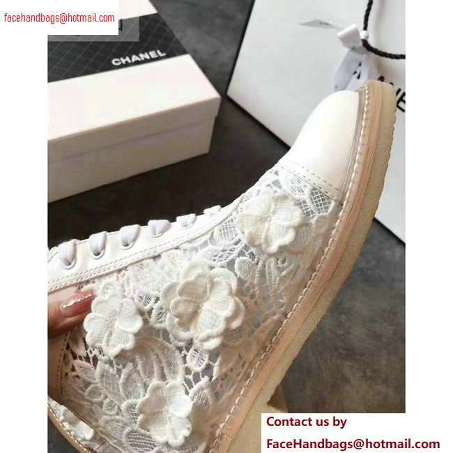 Chanel Camellia Embroidery Lace-Ups G34862 White 2020 - Click Image to Close