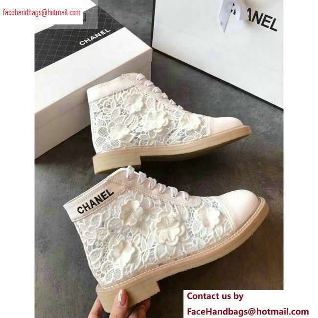 Chanel Camellia Embroidery Lace-Ups G34862 White 2020