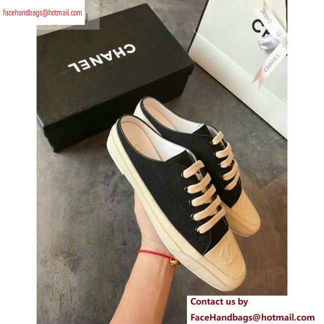 Chanel Canvas CC Logo Open-back Sneakers Black 2020 - Click Image to Close