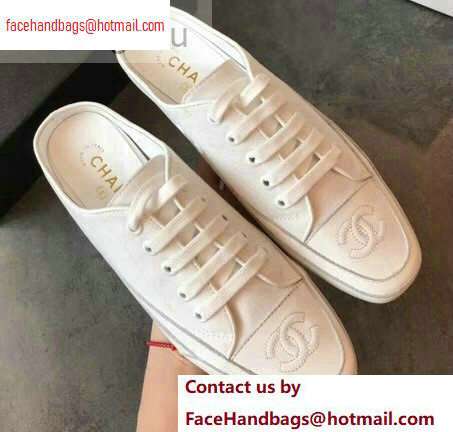 Chanel Canvas CC Logo Open-back Sneakers White 2020 - Click Image to Close