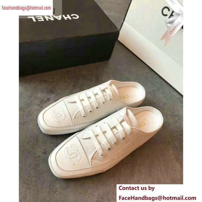 Chanel Canvas CC Logo Open-back Sneakers White 2020
